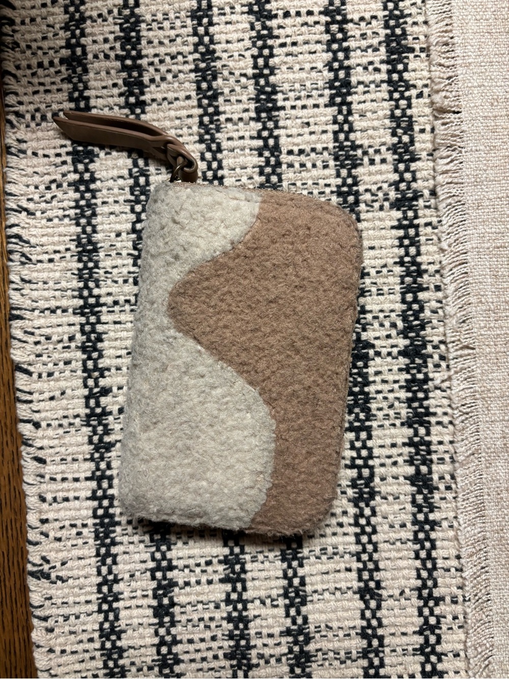 Wool Blend Zip Wristlet in Cream and Tan